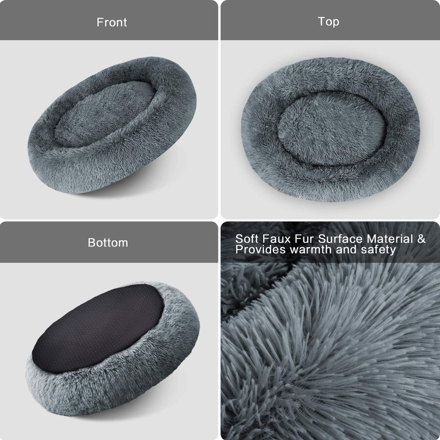 round Plush Bed for Large Medium Dogs and Cats, Calming Dog Bed, Faux Fur Pillow Pet Donut Cuddler Bed