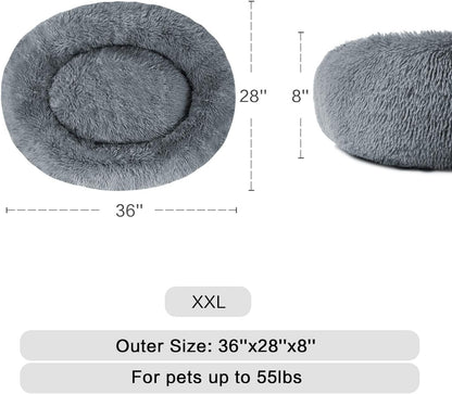 round Plush Bed for Large Medium Dogs and Cats, Calming Dog Bed, Faux Fur Pillow Pet Donut Cuddler Bed